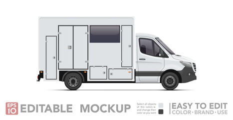 Editable service van mockup. Realistick van on white background. Vector illustration. Collection