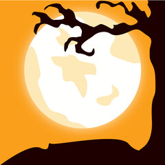 Halloween background. A tree on the background of the moon.