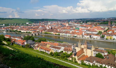 a beautiful cityscape of Wurzburg with Old Main Bridge on a sunny spring day	
