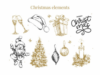 New year and christmas set sketch illustration