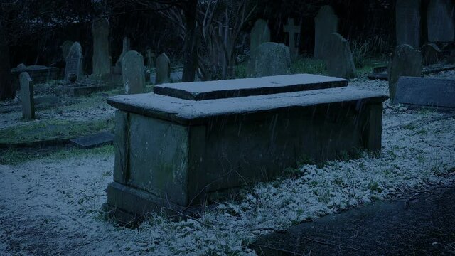 Crypt Grave In Snowfall Late In The Day