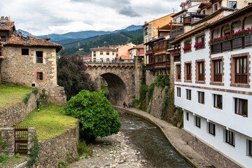 Naklejka na ściany i meble Potes village in Cantabria, Spain.