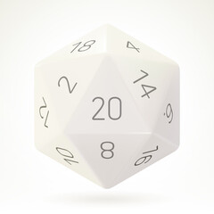 Realistic Vector White D20 Die for Board Game