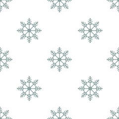 Gray snowflake on a white background. Seamless modern winter New Year pattern. Fashionable print on fabric, decorative pillows, wrapping paper. Vector.