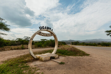 Equator crossing sign monument in Uganda