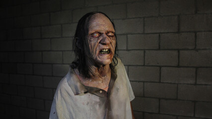 Grandpa Zombie on brick wall 2