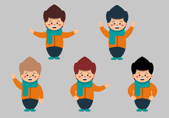 Cute boy athlete with different hair color,with green scarf and in different poses