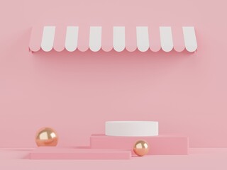 Podium for product placement with Retro modern and contemporary design. 3d rendering minimal scene for mock up and showing brand. Pedestal platform for cosmetic advertise. Various of arch simple.