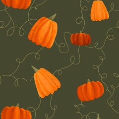 Cute seamless hand-drawn pumpkin halloween pattern