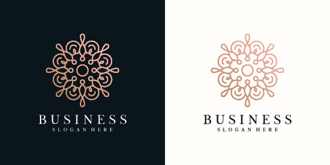 Abstract flower logo design template with line style