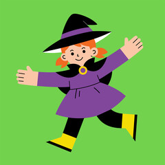 Little girl in Witch costume for Trick or Treat on white background. Happy Halloween Concept.