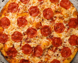 delicious pizza close-up. food texture, background for design.