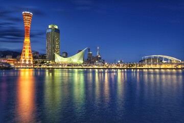 beautiful skyscraper at night of Kobe city, Japan
