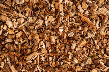 Background of wood chips, organic garden