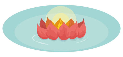 Floating lotus flower with lighted candle over water, Vector illustration