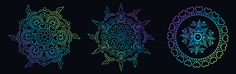 Circle pattern flower of mandala with multi color, Ornamental luxury mandala 3 in 1 design