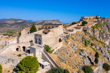 Fototapeta na wymiar Palamidi castle on the hill above Nafplio city in Greece.