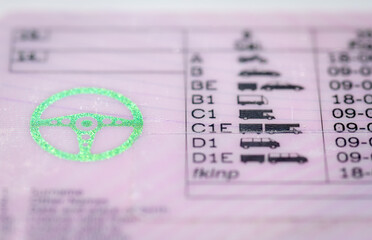 Close up of a United Kingdom driving licence.