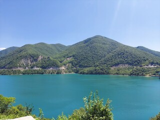 green mountains and lake