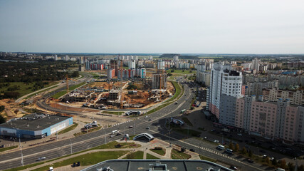 City block. Modern multi-storey buildings. Aerial photography.