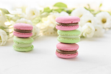 Flowers and dessert close up