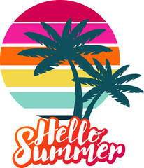 Hello summer lettering bright and fun retro style