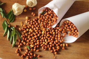 Indian fried peanuts, flavoured with chilli powder and asafetida