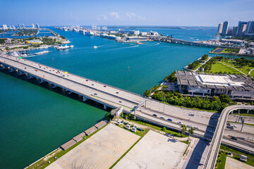 Aerial Drone of Biscayne Bay Miami Florida 