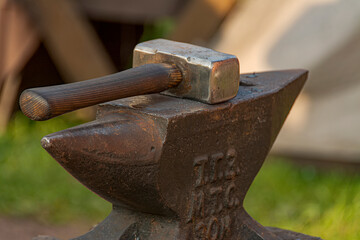 A burning fire in a forge for forging iron products.