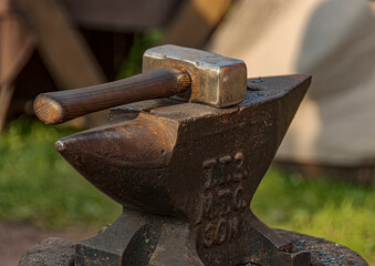 A burning fire in a forge for forging iron products.