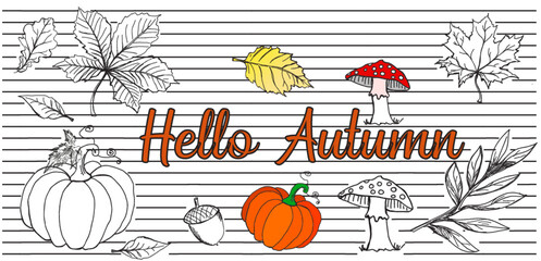 jesień, hello autumn, wiewiórka, łąki, pola, wieś, wioski, pejarztapeta, wzór, deseń, ilustracja, projekt, sztuka, jesienią, element, dekoracja, losowanie, drzew, set, tekstura, pora roku, plik wektor © Nom de plume