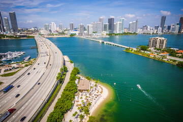 Obraz premium Aerial Drone of Biscayne Bay Miami Florida 