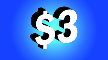 3 Dollar - $3 3D Blue Price Symbol Offer - Save