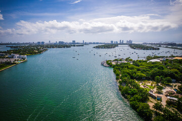 Aerial Drone of Biscayne Bay Miami Florida 