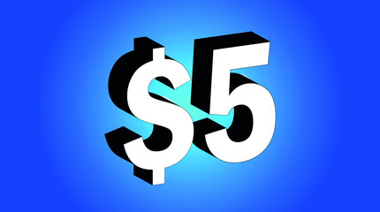 5 Dollar - $5 3D Blue Price Symbol Offer - Save