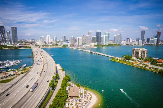 Aerial Drone of Biscayne Bay Miami Florida 