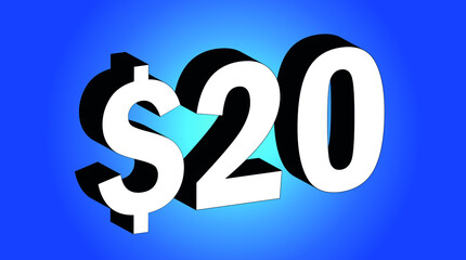 20 Dollar - $20 3D Blue Price Symbol Offer - Save