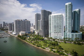 Fototapeta premium Aerial Drone of Biscayne Bay Miami Florida 