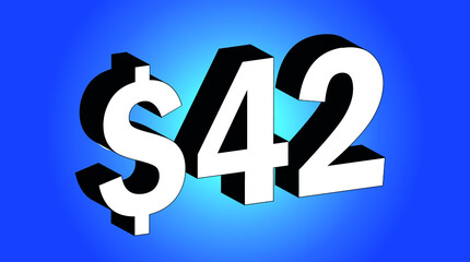 42 Dollar - $42 3D Blue Price Symbol Offer - Save