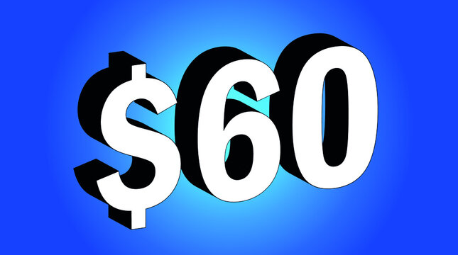 60 Dollar - $60 3D Blue Price Symbol Offer - Save