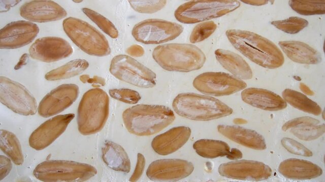Turron de Alicante, macro close-up, with slow motion pan