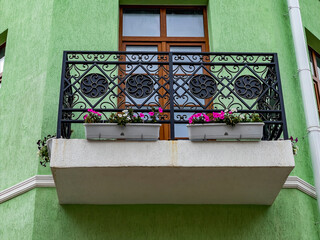 Vyborg, Russia, July 25, 2021. Fragment of a typical facade of a building of a historical...