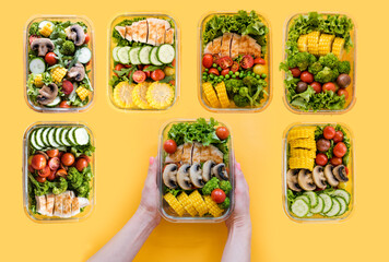 A variety of fresh and healthy food in lunch boxes for meals during working hours