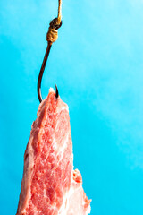 The bait on the hook. A piece of raw meat. Pork steak.
