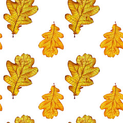 Seamless pattern of oak leaves drawn by markers. For fabric, sketchbook, wallpaper, wrapping paper.