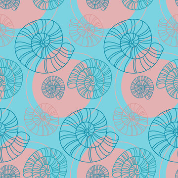 Seamless pattern seashell blue pink color. Design for fabric, textile, wrapping paper