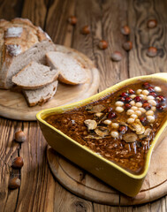 Rough pate with hazelnuts and mushrooms