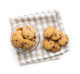 Sweet chocolate biscuits on checkered napkin.