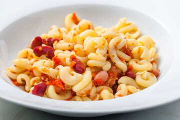 pasta with tomato sauce and red beans