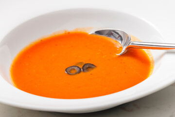 typical Spanish soup gazpacho with black olives